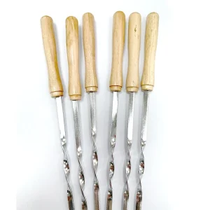 6pcs Kebab Skewer Sticks 46cm with Wooden Handle & Twisted Metal for BBQ