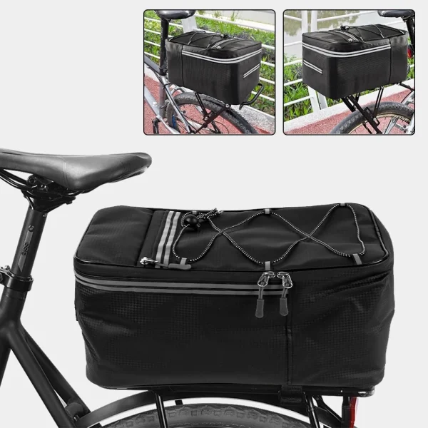 Cycling Reflective Rear Seat Bag – Waterproof Rack Pack with Rain Cover & 15L Storage