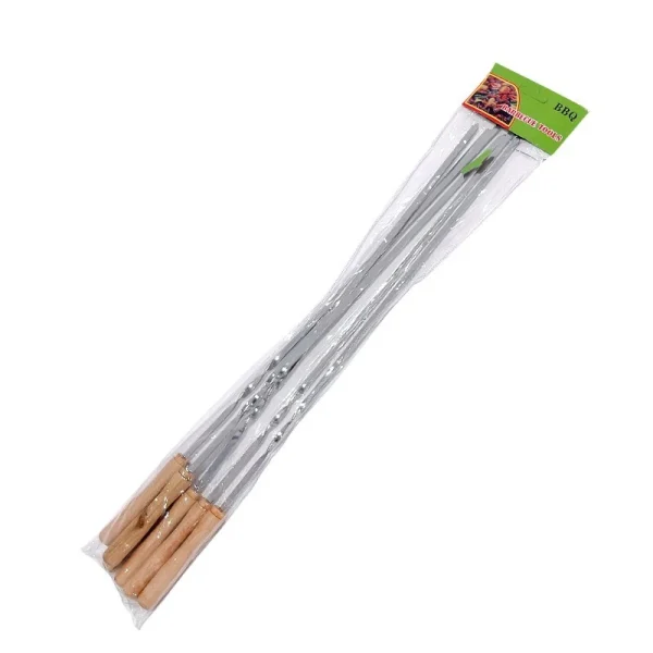 6pcs BBQ Kebab Skewers 46cm – Twisted Metal Sticks with Wooden Handle for Grilling - Image 5