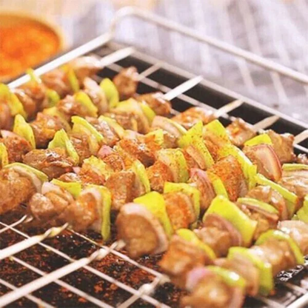 6pcs BBQ Kebab Skewers 46cm – Twisted Metal Sticks with Wooden Handle for Grilling - Image 2