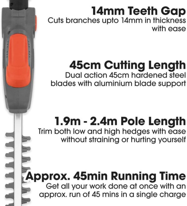 Long Reach Cordless Hedge Trimmer 18V/20V-Max Lithium-Ion, 2.4mt Telescopic - Image 5