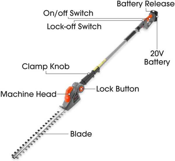 Long Reach Cordless Hedge Trimmer 18V/20V-Max Lithium-Ion, 2.4mt Telescopic - Image 6