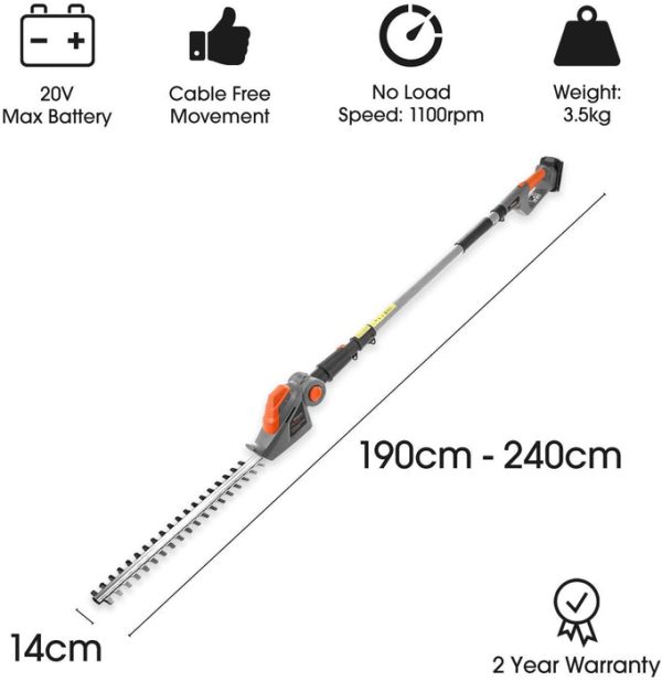 Long Reach Cordless Hedge Trimmer 18V/20V-Max Lithium-Ion, 2.4mt Telescopic - Image 7