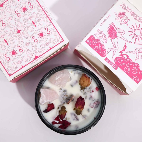 Hop Hare Crystal Magic Flower Candle – 22hr Burn with Tarot Card & Gemstone (Rose, Lavender & More) - Image 5