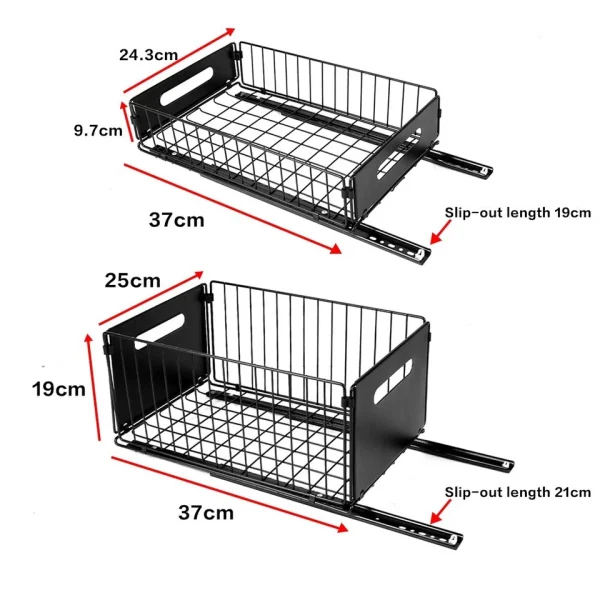 Cabinet Rack 2x Drawer Organizer Pull-Out Slide Tray Shelves for Kitchen – Black - Image 15