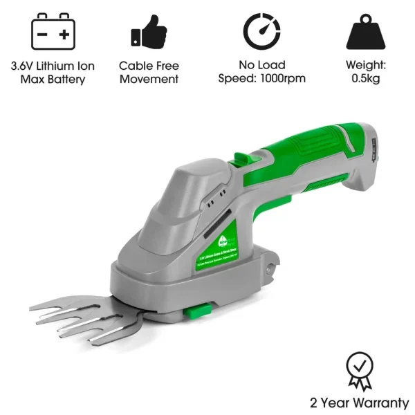 Hedge Trimmer & Grass Cutter Cordless 2-in-1 - 3.6V Rechargeable Handheld - Image 4