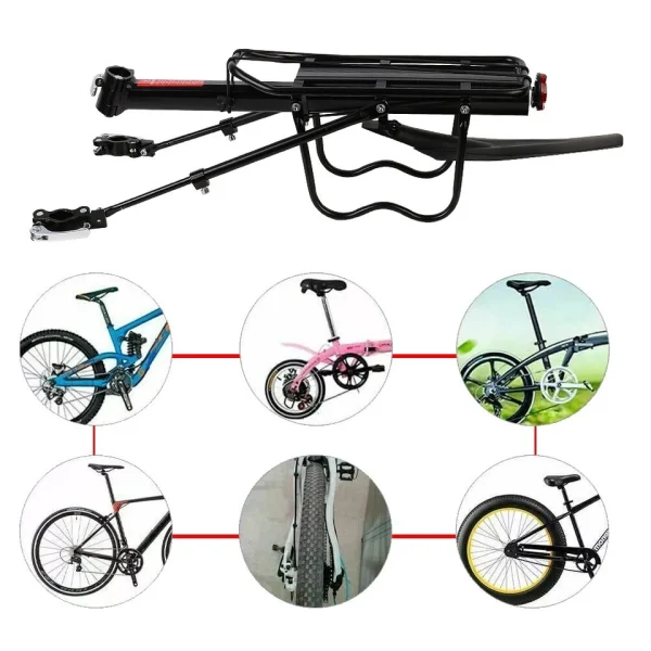 Aluminium Bicycle Rear Pannier Rack – Adjustable with Mud Guard & Safety Reflector - Image 8