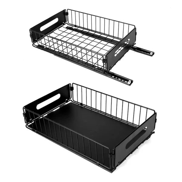 Cabinet Rack 2x Drawer Organizer Pull-Out Slide Tray Shelves for Kitchen – Black - Image 7