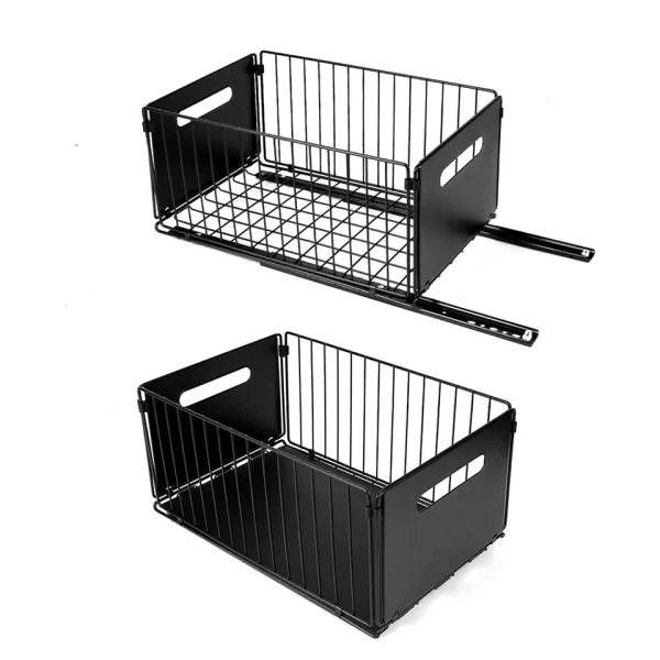 Cabinet Rack 2x Drawer Organizer Pull-Out Slide Tray Shelves for Kitchen – Black - Image 6