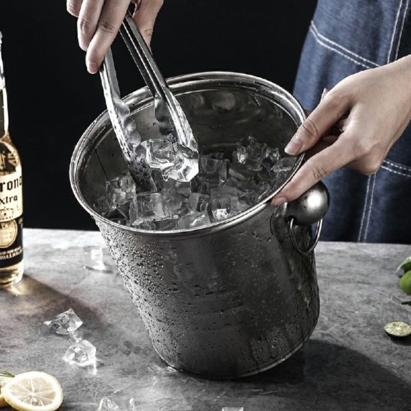 Ice Bucket Wine Cooler with Handles 5L Stainless Steel - Image 8